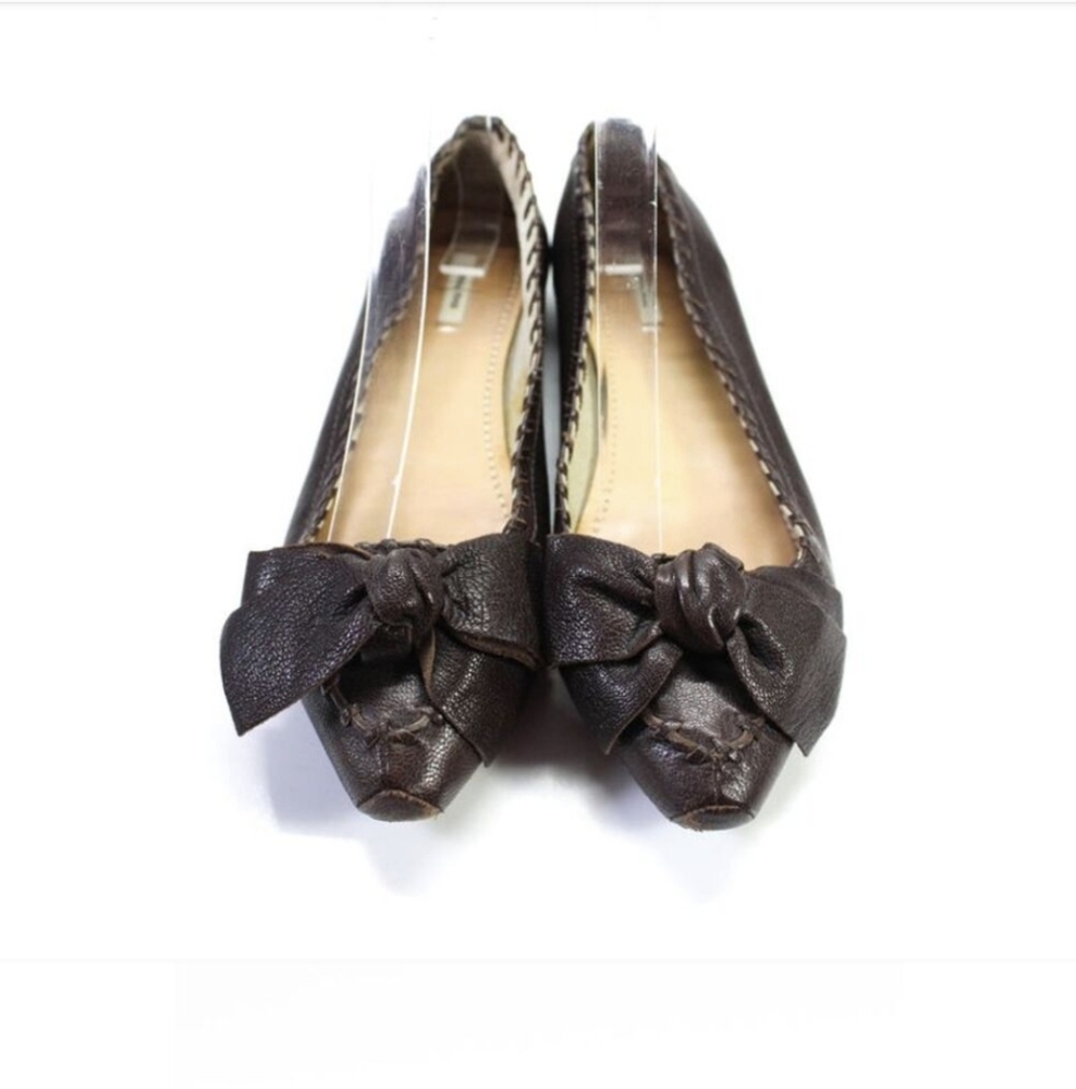 Miu Miu Womens Leather Knotted Bow Pointed Toe Loafer Flats Brown Size 5US 35EU